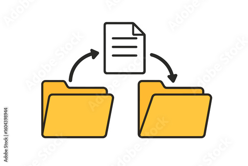 File transfer and data sharing concept. Moving document between folders. Copy, backup, and archive data. Digital document management and workflow organization symbol. Vector icon.