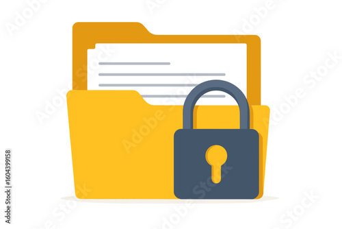 Folder with documents and a lock. Concept of data protection, confidential information, and privacy. Personal data security and secure file access. Cybersecurity vector icon.