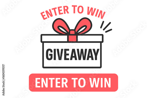 Giveaway enter to win social media post template. Promotion design for website banner ad. Contest announcement with prize gift box. Vector illustration for marketing campaign.