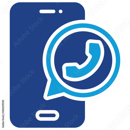 Mobile Call Glyph Silhouette Blue Icon Vector Design - Smartphone with a call bubble symbol, representing voice call or messaging application on mobile