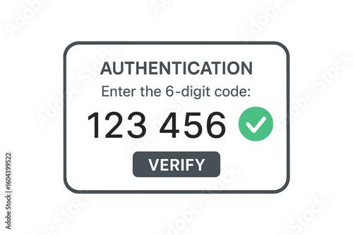 Authentication code for secure login. Two-factor 2FA & multi-factor MFA verification concept. One-time password OTP screen. Account access & protection UI element. Vector.