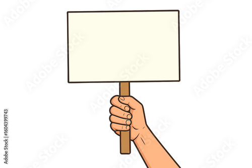 Human hand holding empty placard. Protest, political revolution, demonstration, billboard. Poster banner design mockup. Street demonstration concept. Activist struggle.