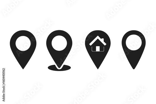 Map pin icon set. Location pointer symbol collection. GPS navigation marker for destination point. Address sign for web, app design. Vector geo tag placeholder shape.