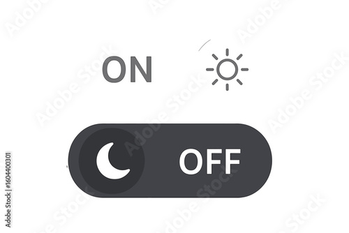 Day and night mode switch. On and off toggle button for light and dark theme. UI, UX element for web design and mobile app. Sun and moon icon. Vector illustration isolated.