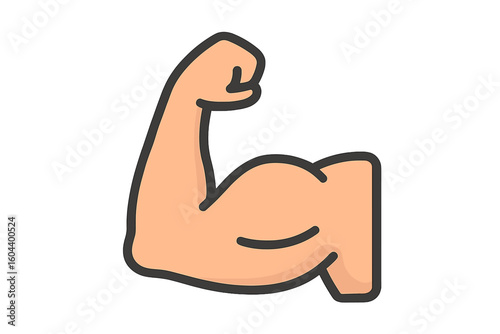 Muscle icon arm muscle illustration. Flexed bicep. Strong hand. Bodybuilding, fitness, gym, power, workout concept. Healthy lifestyle. Vector flat design isolated.