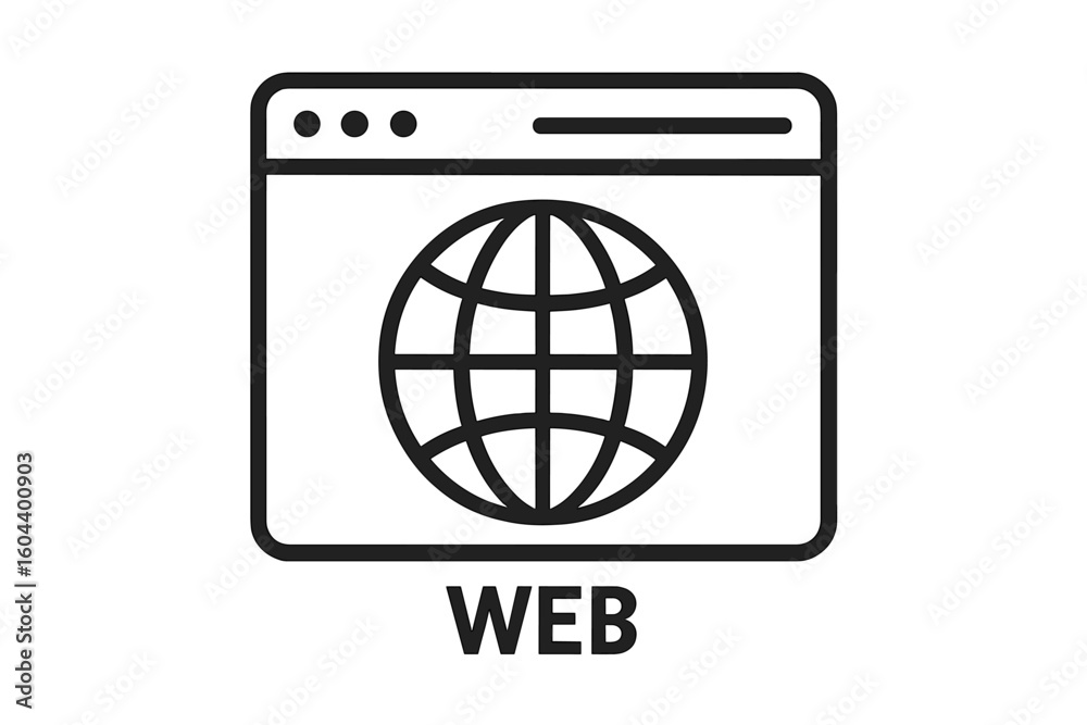 Web browser window with globe line icon. Internet symbol for website, www, and online communication. Global network connection technology concept. Simple vector illustration. Web browser window with globe line icon. Internet symbol for website, www, and online communication. Global network connection technology concept. Simple vector illustration.