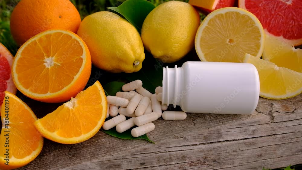 vitamin c and citrus. Selective focus.