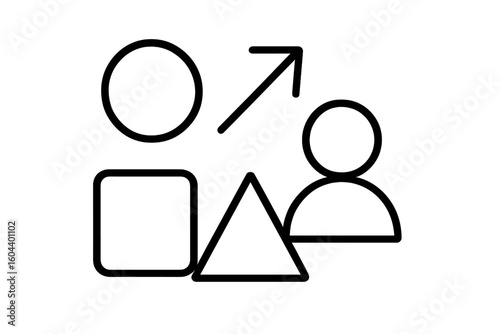 Minimalist Two Step Authentication Concept Vector Illustration With Geometric Shapes, Users, Security Arrow Symbol—Login Verification, Modern Flat Outline Design, Black On White Isolated