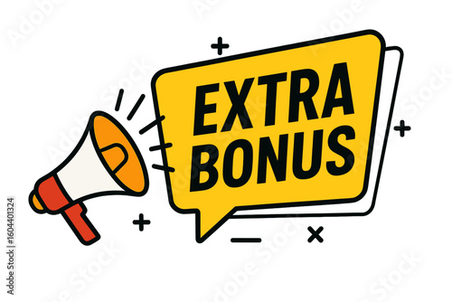 Extra bonus offer vector banner with a megaphone. Special shop proposition concept. Super sale campaign announcement with loudspeaker. Promotion label for marketing and advertising.