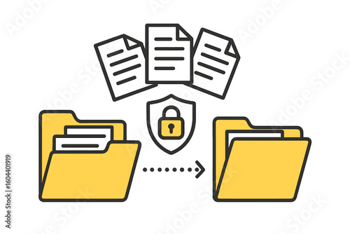 Secure file transfer and data exchange icon. Protected document sharing and transmission between folders. Data encryption, remote loading for cloud storage management.