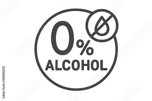 Zero percent alcohol flat icon. Alcohol free vector symbol for cosmetic product, food and drink packaging. Non alcoholic label or emblem for skin care. 0% stamp illustration.