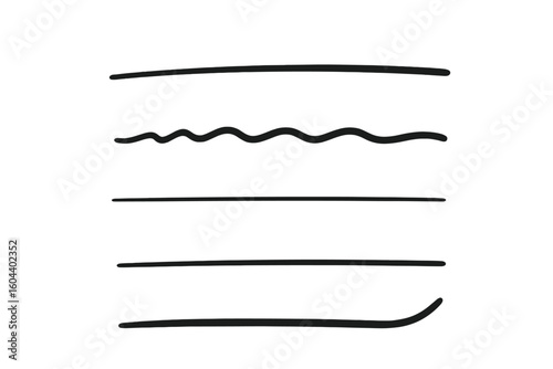Hand drawn underline strokes vector set. Collection of various doodle lines for text highlighting. Minimalist sketch brush marks for design enhancement. Graphic separator elements.