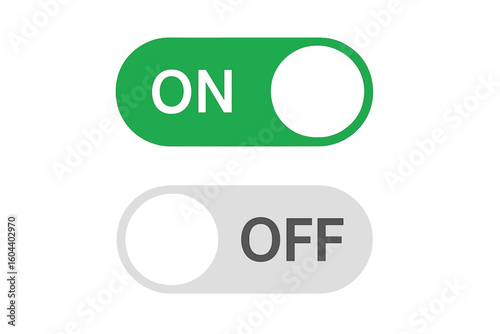 On and Off toggle switch buttons. Modern user interface vector elements for web and mobile apps. Power on and off icon set. Flat design for website template or application.