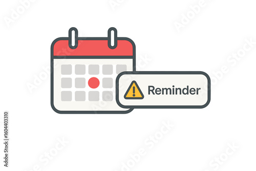 Calendar reminder and notification alert icon for an important date or event deadline. Push message for business planning, daily schedule, and appointment. Time management concept.