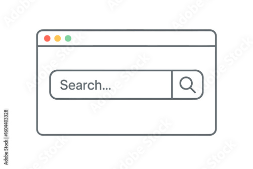 Search bar vector illustration. UI element for website and application design. Internet browser window with navigation form and magnifying glass icon. Isolated GUI template.