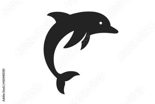 Dolphin vector silhouette icon. Jumping marine mammal logo design element. Simple black ocean animal shape for sea or aquatic theme. Wildlife graphic illustration isolated.