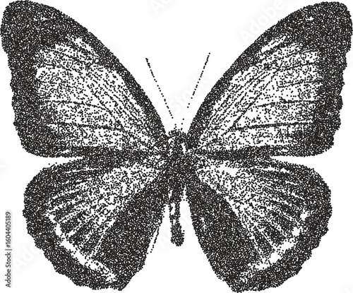 Butterfly vintage y2k stipple art, wings halftone stipple brutalist retro vector png with transparent background, flutter 2000s aesthetic photocopy effect tattoo