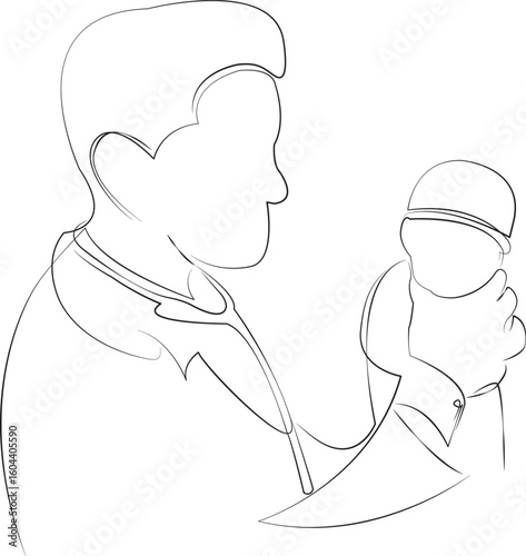 One continuous line drawing on white isolated background. Minimalism linear illustration. newborn, hospital, doctor, care, childbirth, nurse, baby - human age, medicine