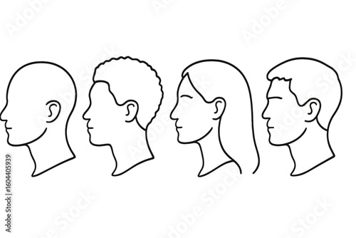 Minimalist Line Art Vector Illustration of Diverse Head Silhouettes for Psychology, Identity, Character Study, Counseling, Diversity, and Mental Health Concepts on Transparent Background
