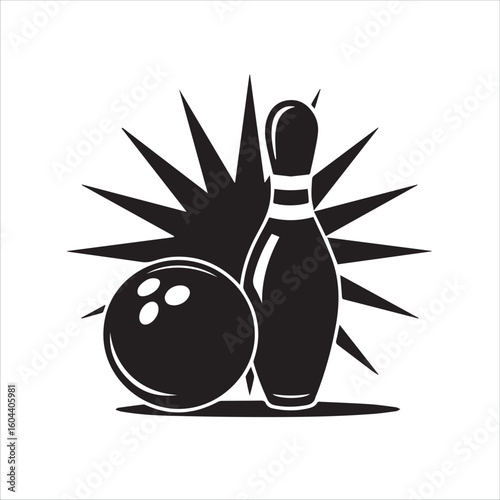Bowling ball and pin with starburst graphic