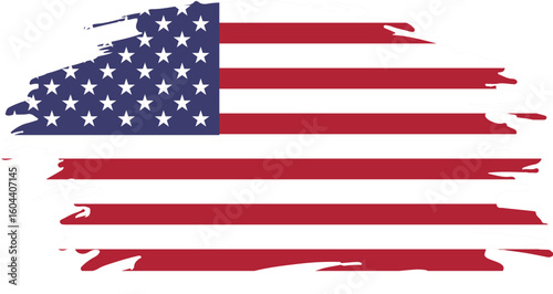 grunge style brush painted flag of the united states with red white stripes and blue canton with white stars

