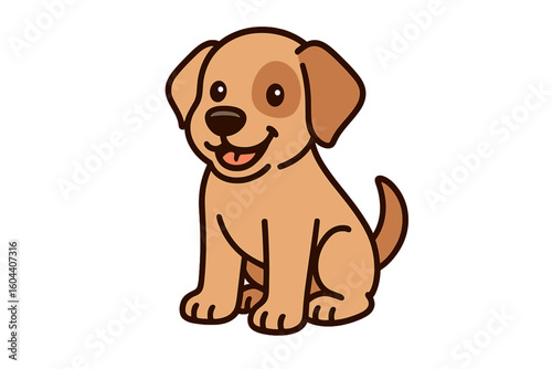 Cute puppy dog cartoon character vector illustration. Adorable happy pet animal sitting. Simple flat design for logo, mascot, icon for vet clinic, pet shop or dog lovers.