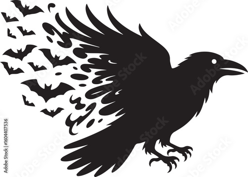 Raven, Bat, Icon, Horror, Gothic, Transformation, Magic, Spooky, vector, silhouette