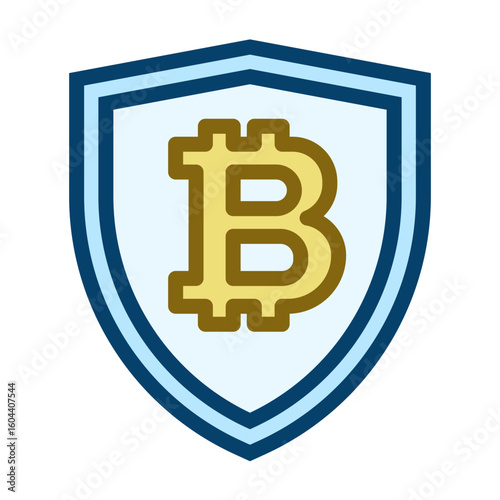 Bitcoin security shield icon. Filled outline icon. Vector icon with editable stroke. Isolated on transparent background.