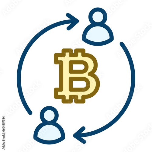 Bitcoin Peer-to-Peer (P2P) transaction icon. Filled outline icon. Vector icon with editable stroke. Isolated on transparent background.