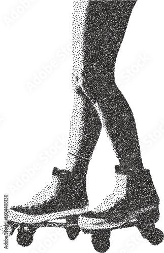 Skate vintage y2k stipple art, board halftone stipple brutalist retro vector png with transparent background, grind 2000s aesthetic photocopy effect tattoo