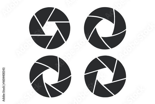 Set of camera shutter vector icons. Photography aperture logo collection. Lens diaphragm symbol for photo and video. Focus and zoom concept illustration. Isolated graphic.