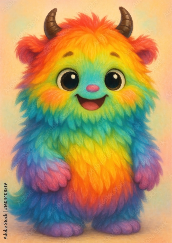 Obraz premium Colorful fluffy monster illustration.
