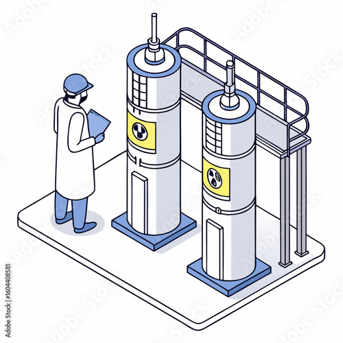 Nuclear facility expert monitoring enriched uranium centrifuges for atomic-level experiments and future sustainable energy projects.