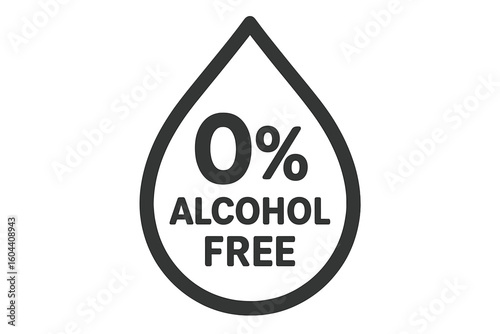0% alcohol free icon for non-alcoholic drinks, food, and cosmetic products. Zero percent alcohol label for packaging. Non alcoholic emblem. Flat vector illustration.