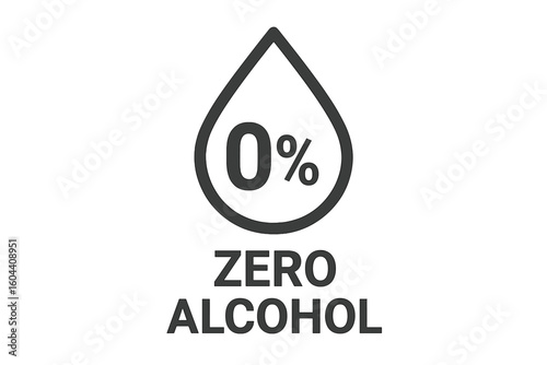 Zero alcohol flat icon. 0% alcohol free label for cosmetic and medical products. Non alcoholic symbol for skin and body care. Vector emblem for packaging illustration.