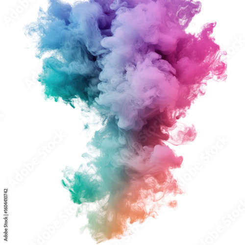 Colorful ink in water, isolated on a white background. Blue, pink, purple, and teal color smoke clouds transparent, alpha background png