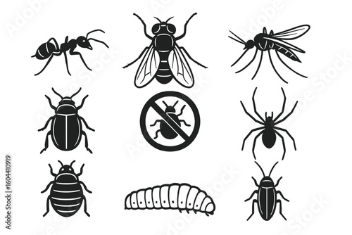 Cockroach Vector Silhouettes Set, Detailed Insect Illustrations in Multiple Poses, Isolated Pest Bugs Collection, Black Icons for Pest Control, Infestation, and Entomology Concepts