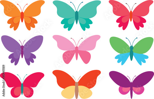 set of colorful butterflies