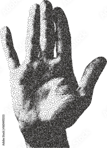 Hand retro y2k stipple design finger halftone brutalist urban vector png with clear background, gesture 2000s photocopy grunge tattoo gen z effect