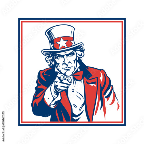 serious man in iconic hat pointing finger color silhouette vector art