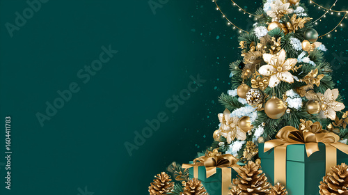 Festive holiday tree adorned with elegant decorations and surrounded by beautifully wrapped gifts in a cozy setting