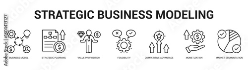 Strategic Business Modeling Modern and clean web banner illustration featuring thematic icons for visual communication