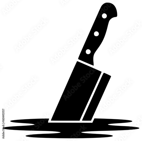 Black Silhouette Vector Icon Logo Illustration of Knife Block in Haunted Kitchen with Crystal Glow Spinning Portal Vegetables and Magical Floating Knives in Surreal Culinary Design