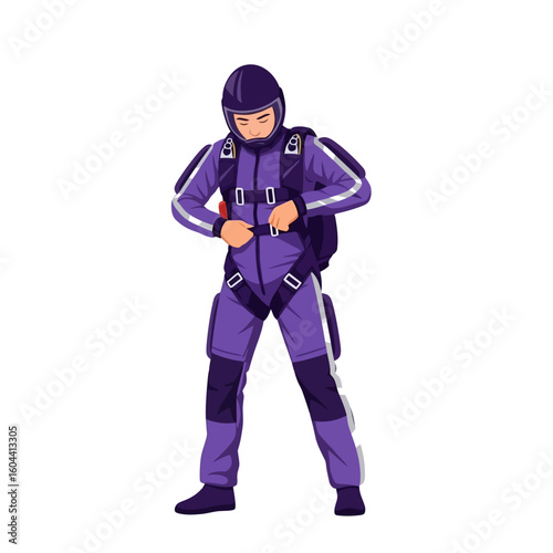 Person Preparing for Skydiving Adventure Clasping Harness in Safety Check