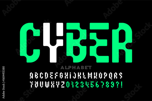 Cyber. Modern style font design, alphabet letters and numbers vector illustration