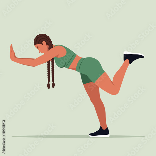 Woman Performing Wall Stretch Exercise for Glutes and Hamstrings Indoors