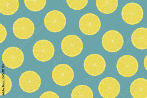 A repeating pattern of yellow lemon slices arranged on a light blue background in a symmetrical layout