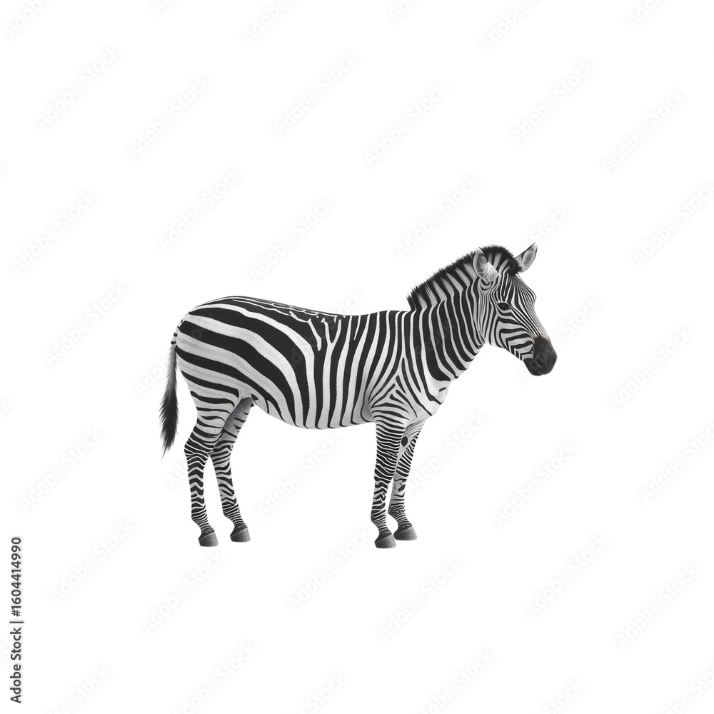 Naklejka premium A zebra standing on a white background, with no shadows or text in the picture. transparent, alpha background png