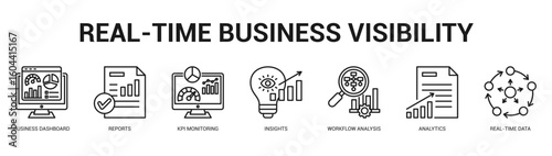 RealTime Business Visibility Modern and clean web banner illustration featuring thematic icons for visual communication