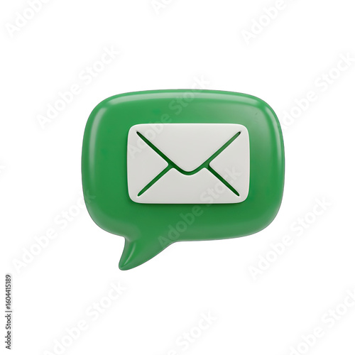 Message Icon in Green Bubble: A vibrant 3D illustration showcases a green speech bubble, with a crisp white envelope, symbolizing communication and messaging.